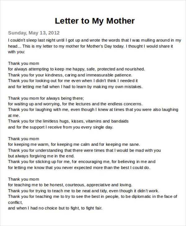 thank you letter to mom template