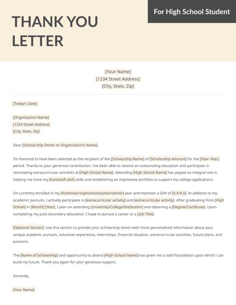 thank you scholarship letter template