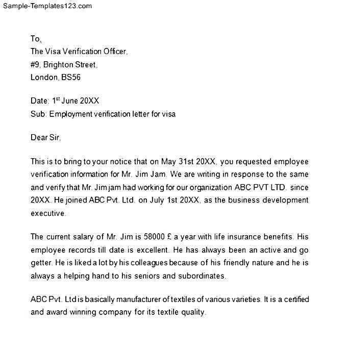 uk visa employment letter template