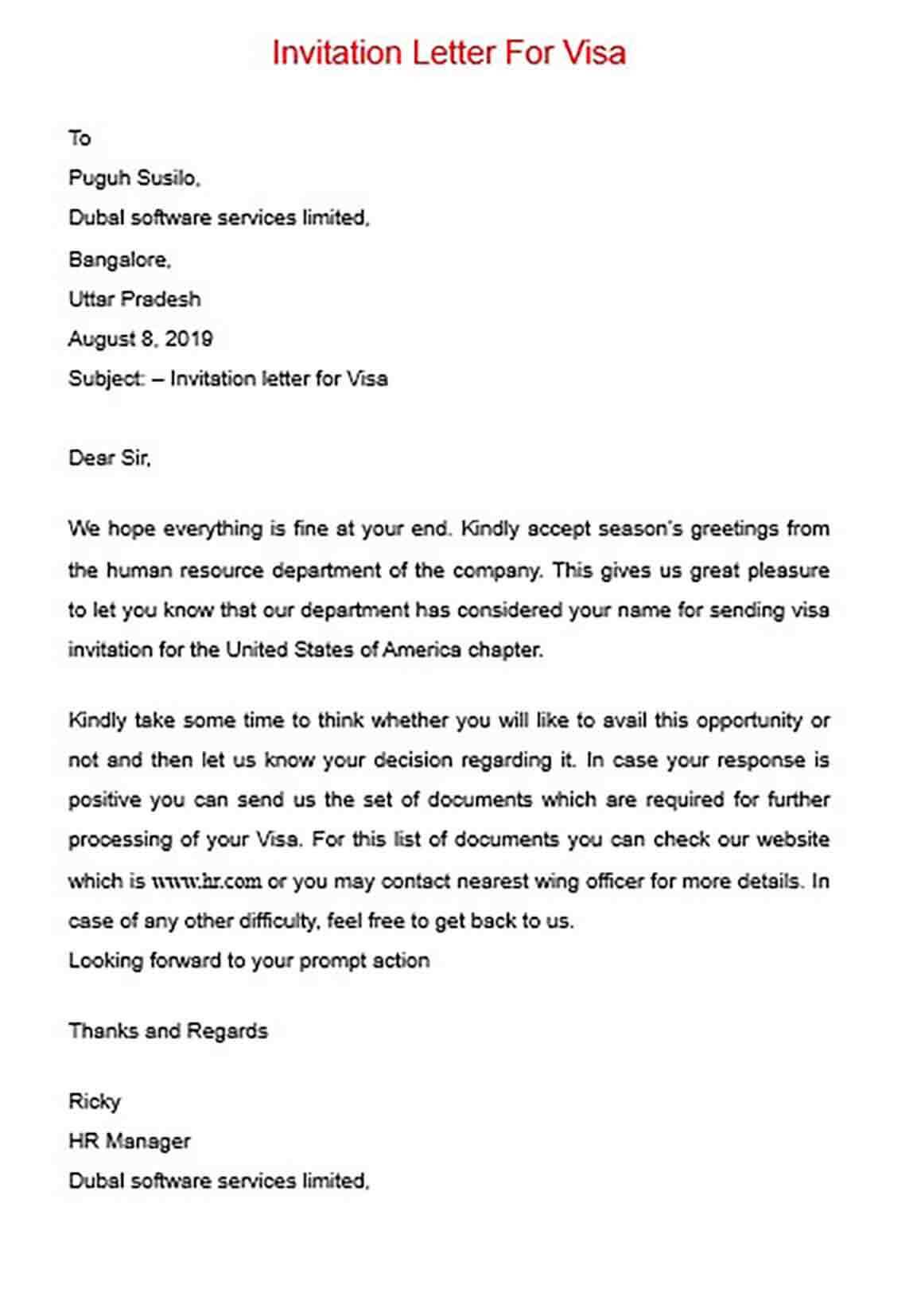 us business visa invitation letter template