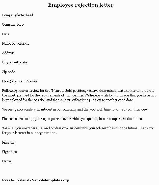 vendor rejection letter template