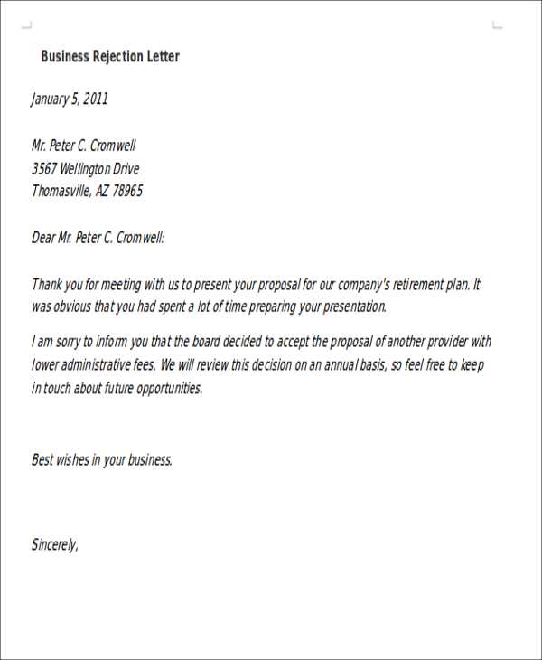 vendor rejection letter template