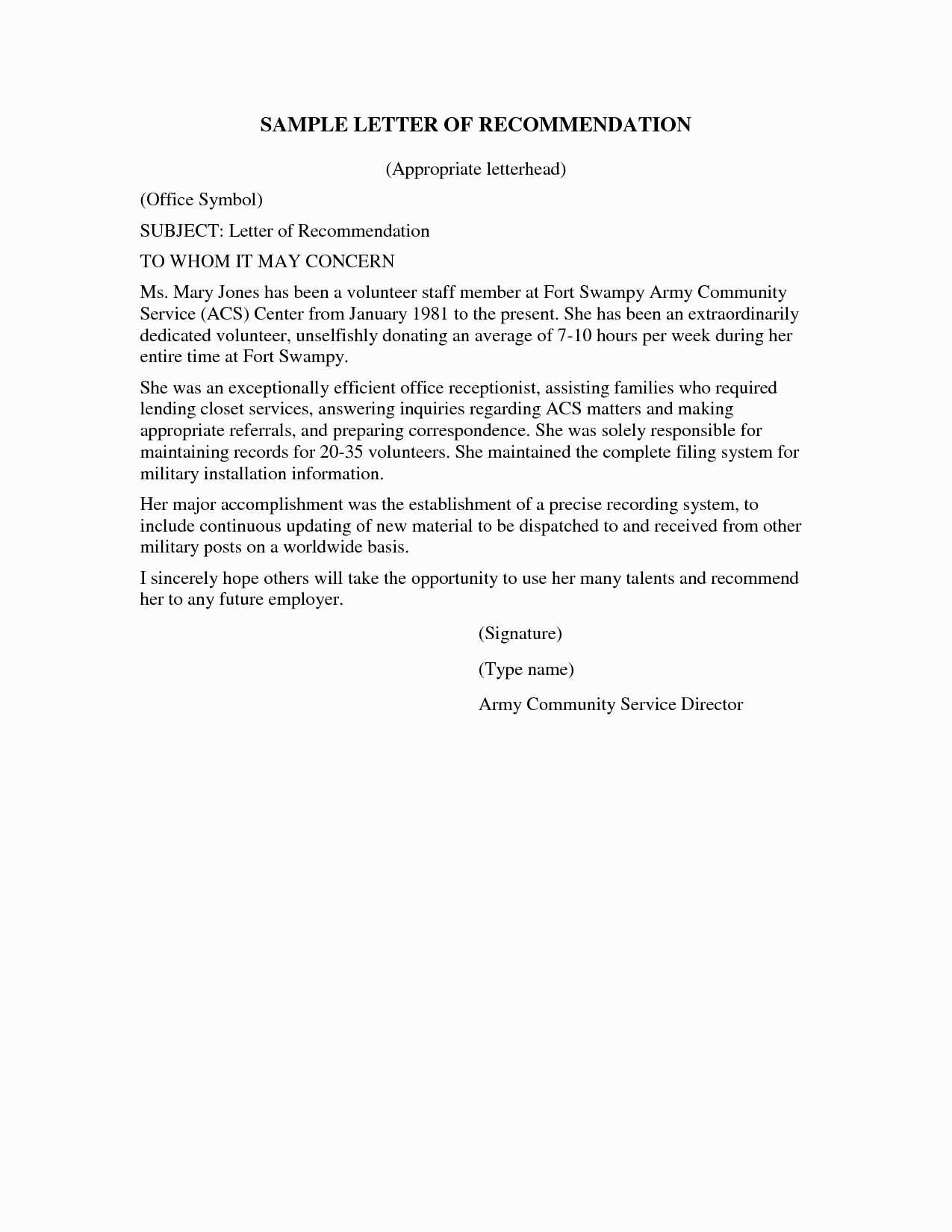 volunteer letter of recommendation template