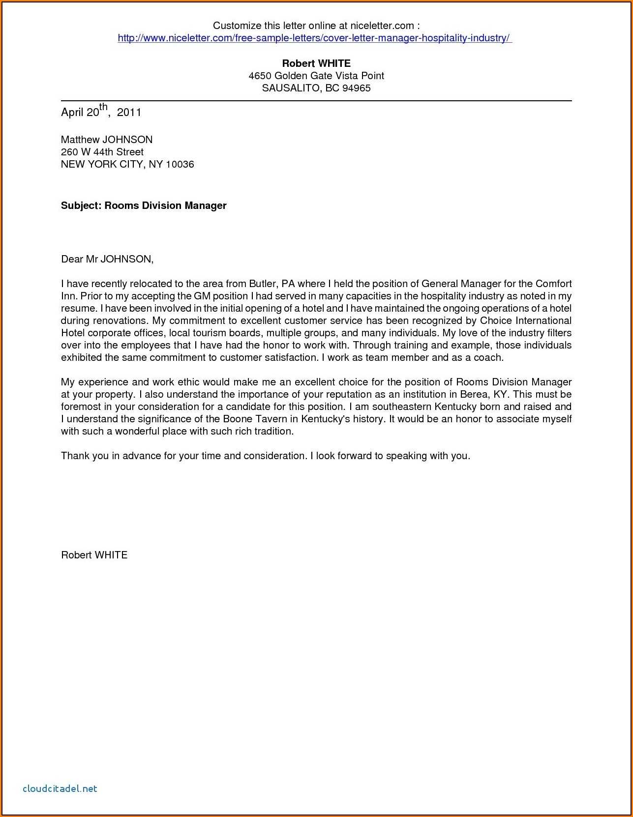 walk letter for hotel template