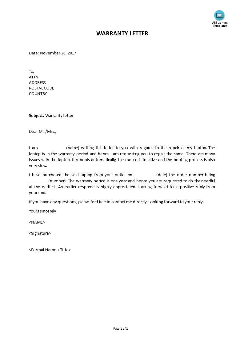 warranty letter template free