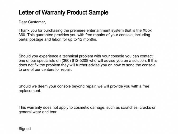 warranty letter template word