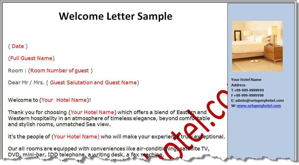 welcome letter for hotel guest template