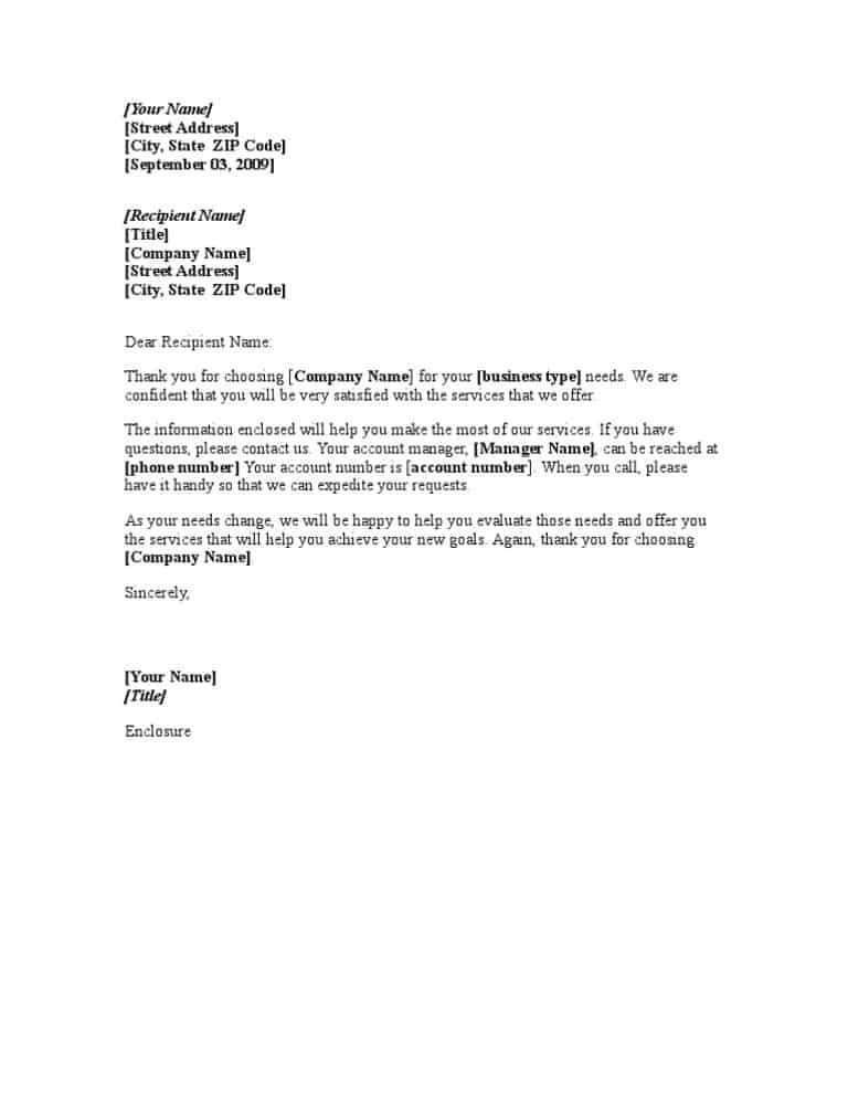 welcome letter for new customer template