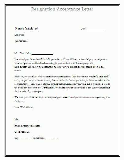 word resignation letter template