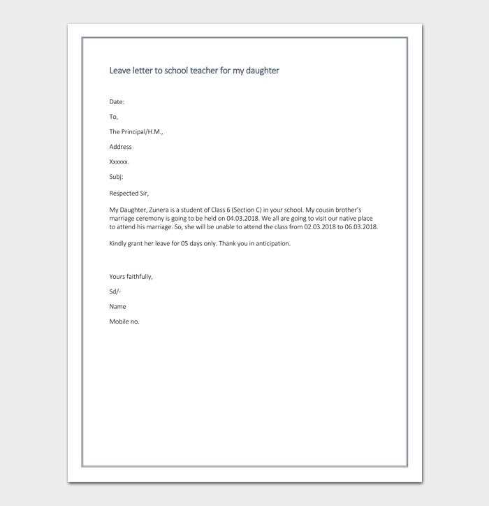 work excuse letter template