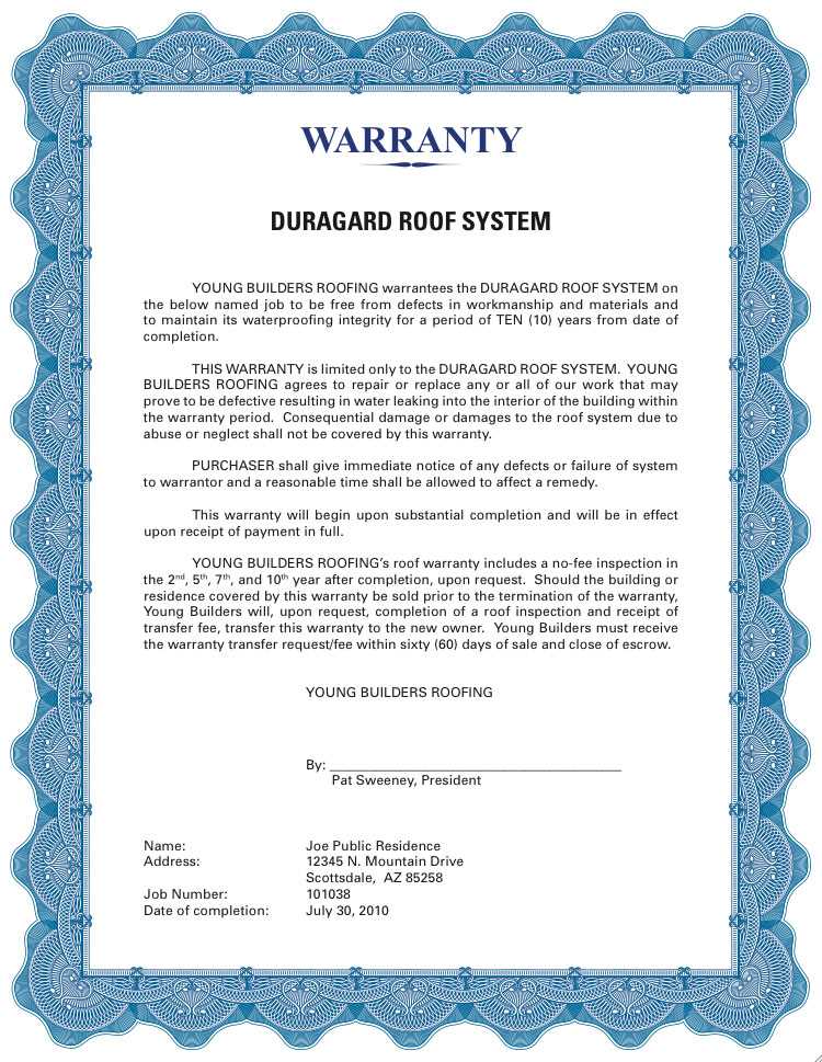 workmanship warranty letter template