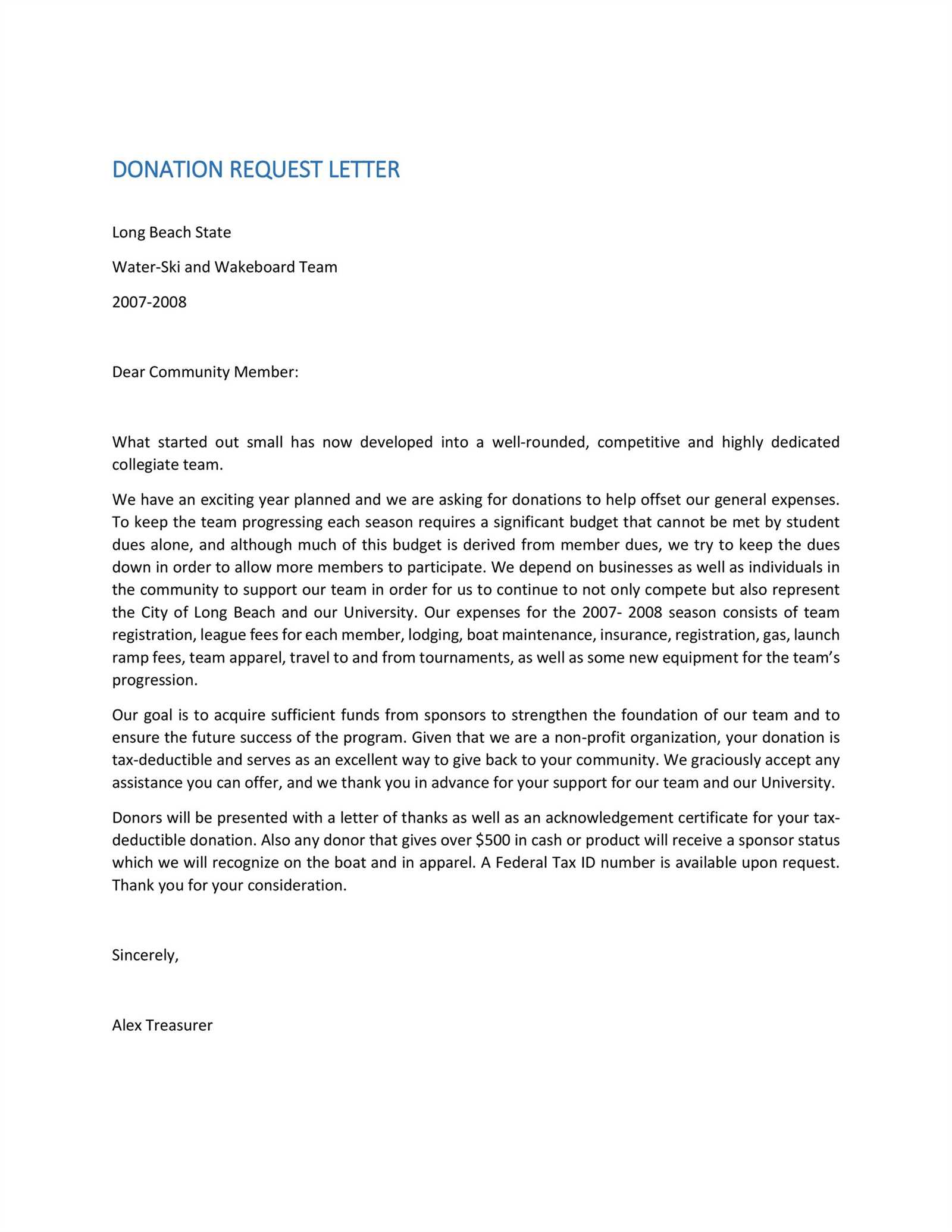 writing a letter asking for donations template