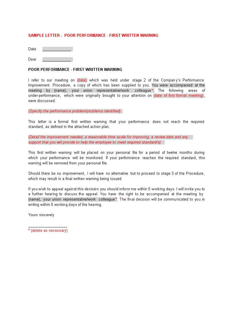 written warning appeal letter template