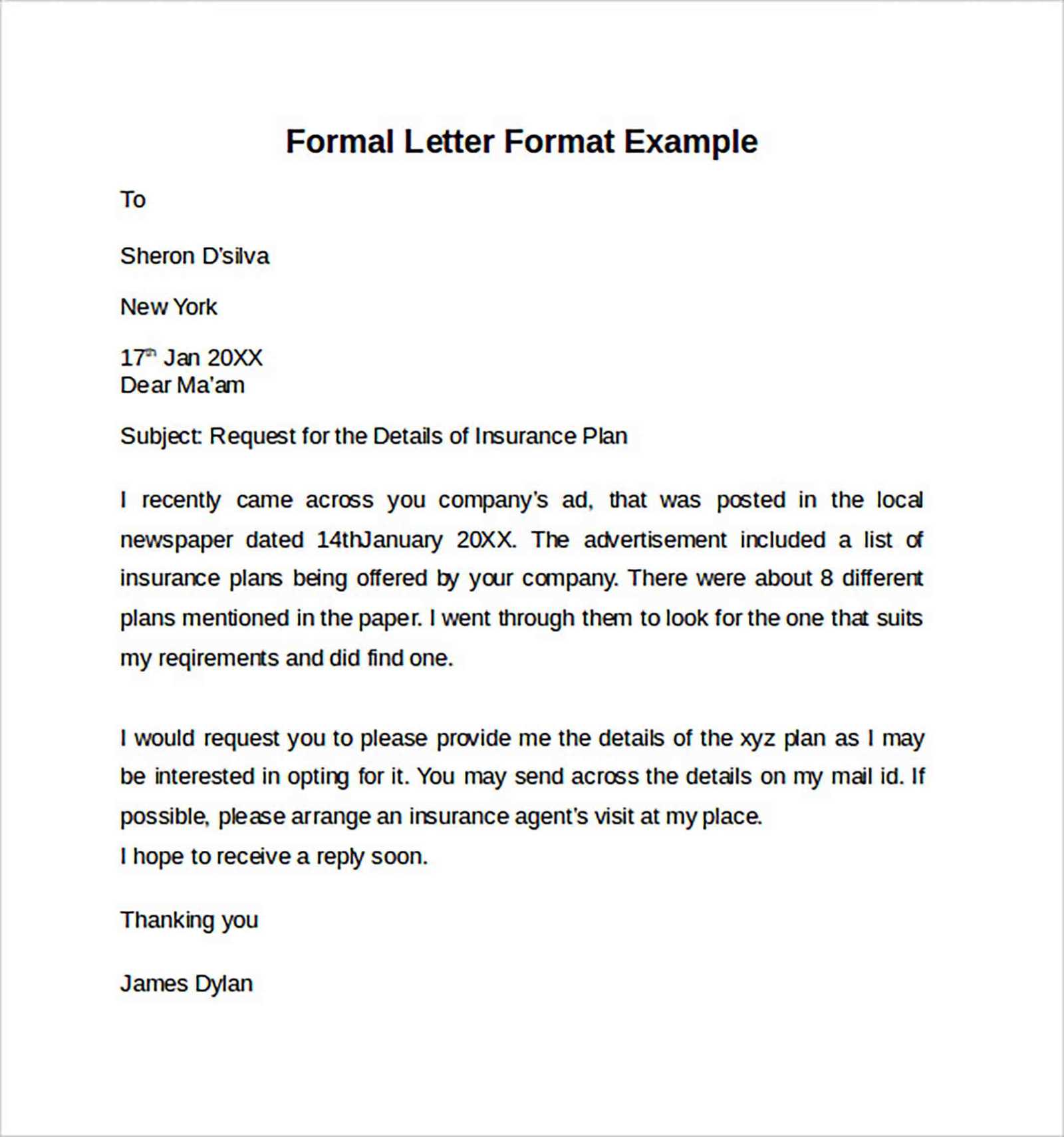 a formal letter template