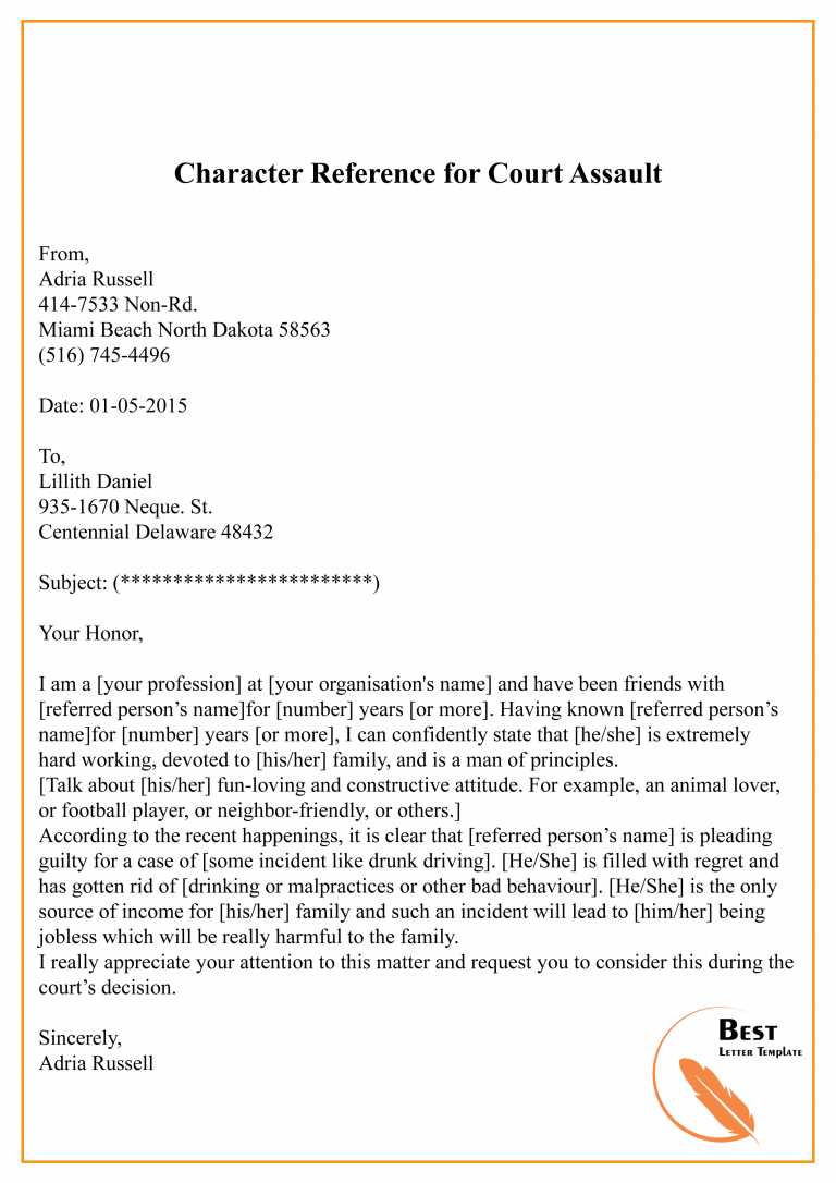 sample character reference letter for court template