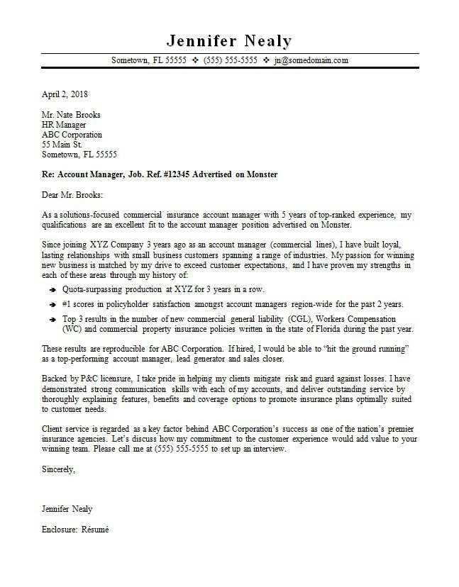 account executive cover letter template