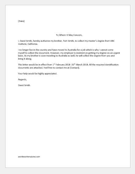 act on behalf of letter template