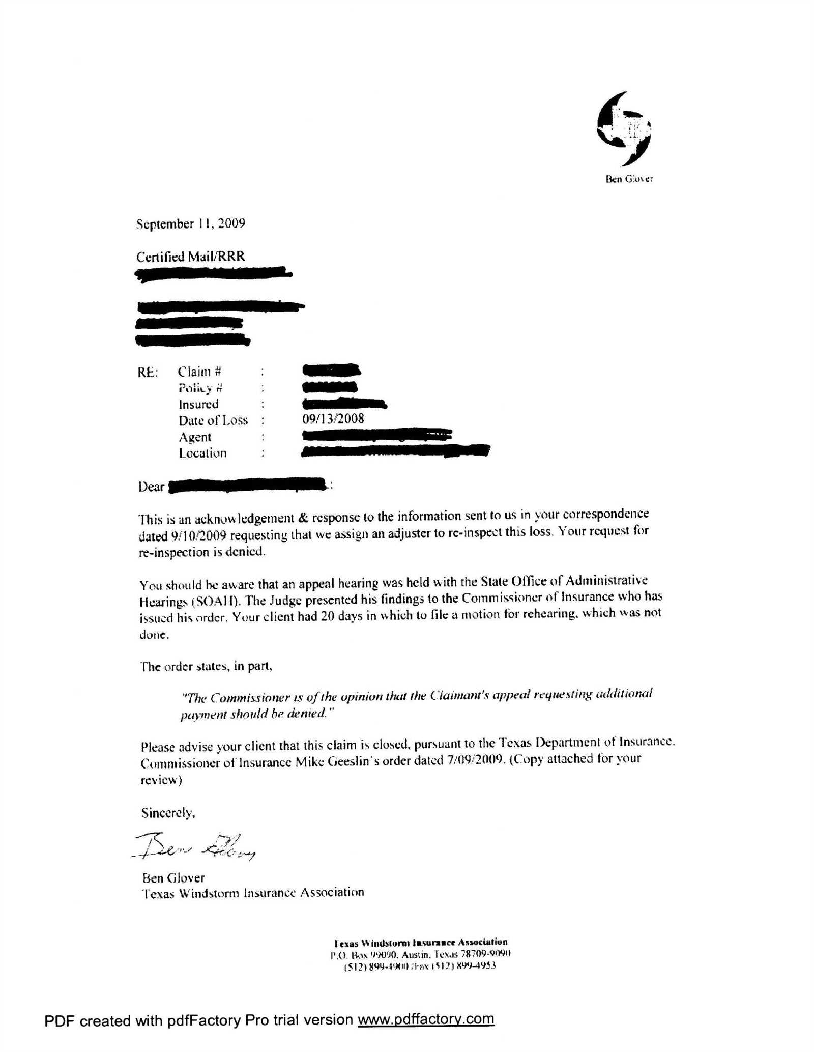 ada denial letter template