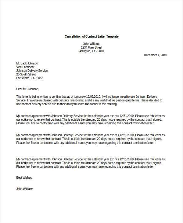 agreement cancellation letter template