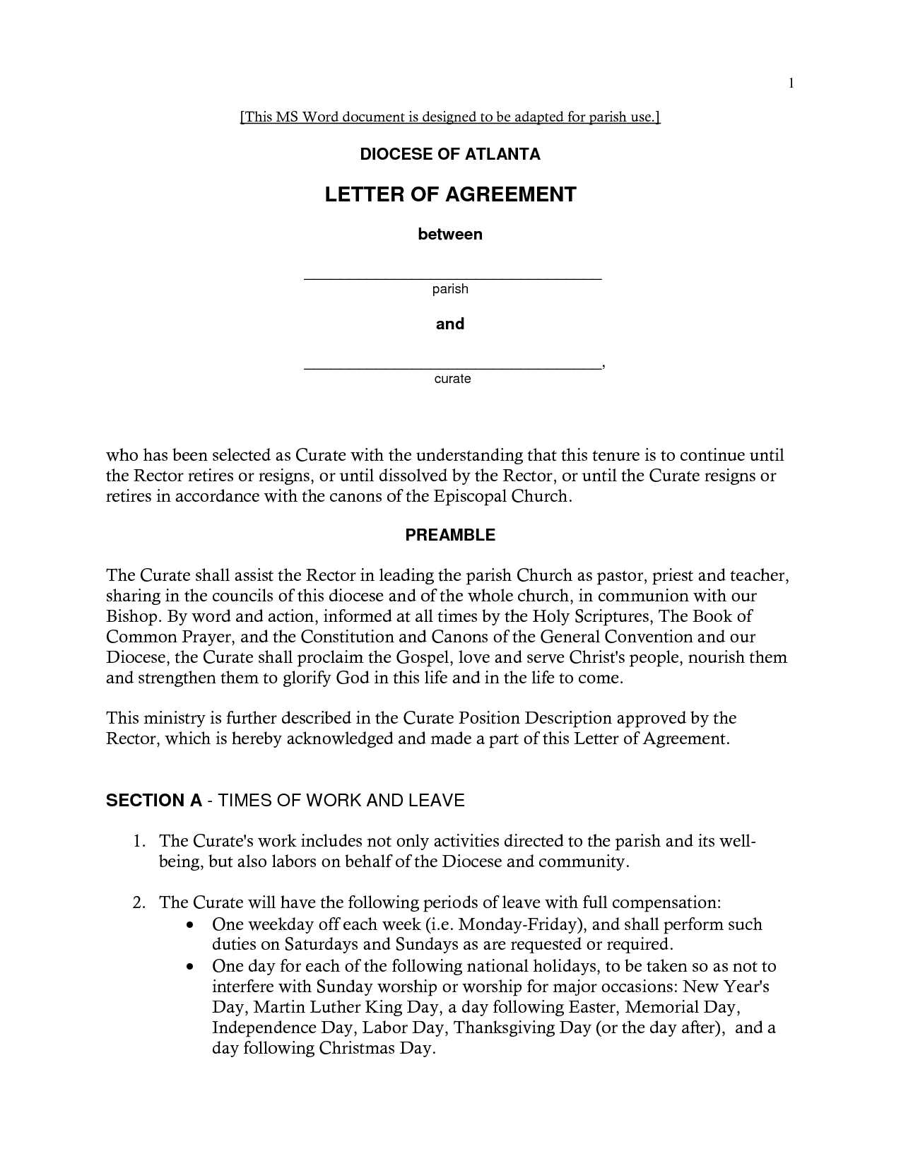 agreement letter template