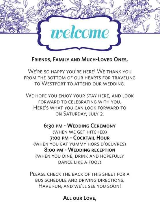 wedding welcome letter template word