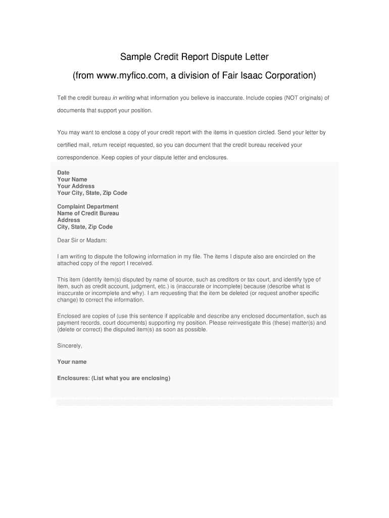 template letter to dispute credit report