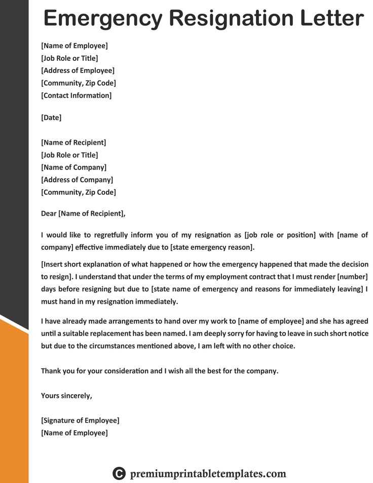 immediate resignation letter template free