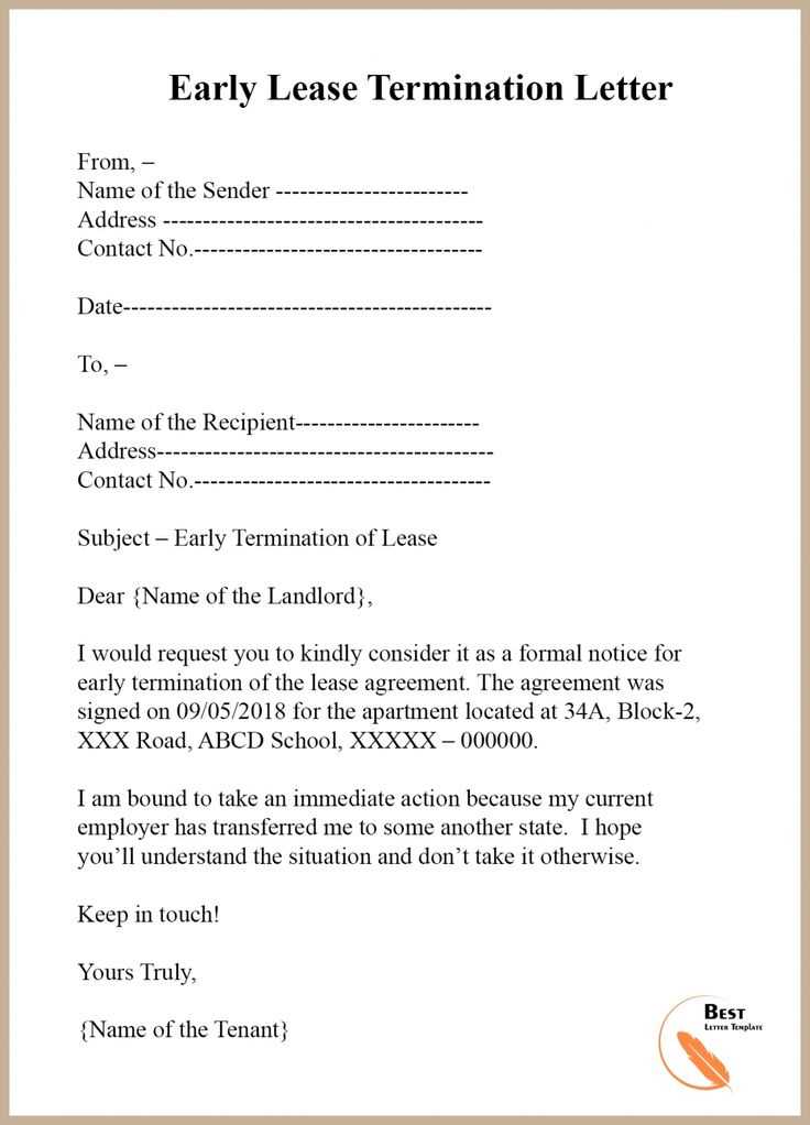 letter to break lease early template