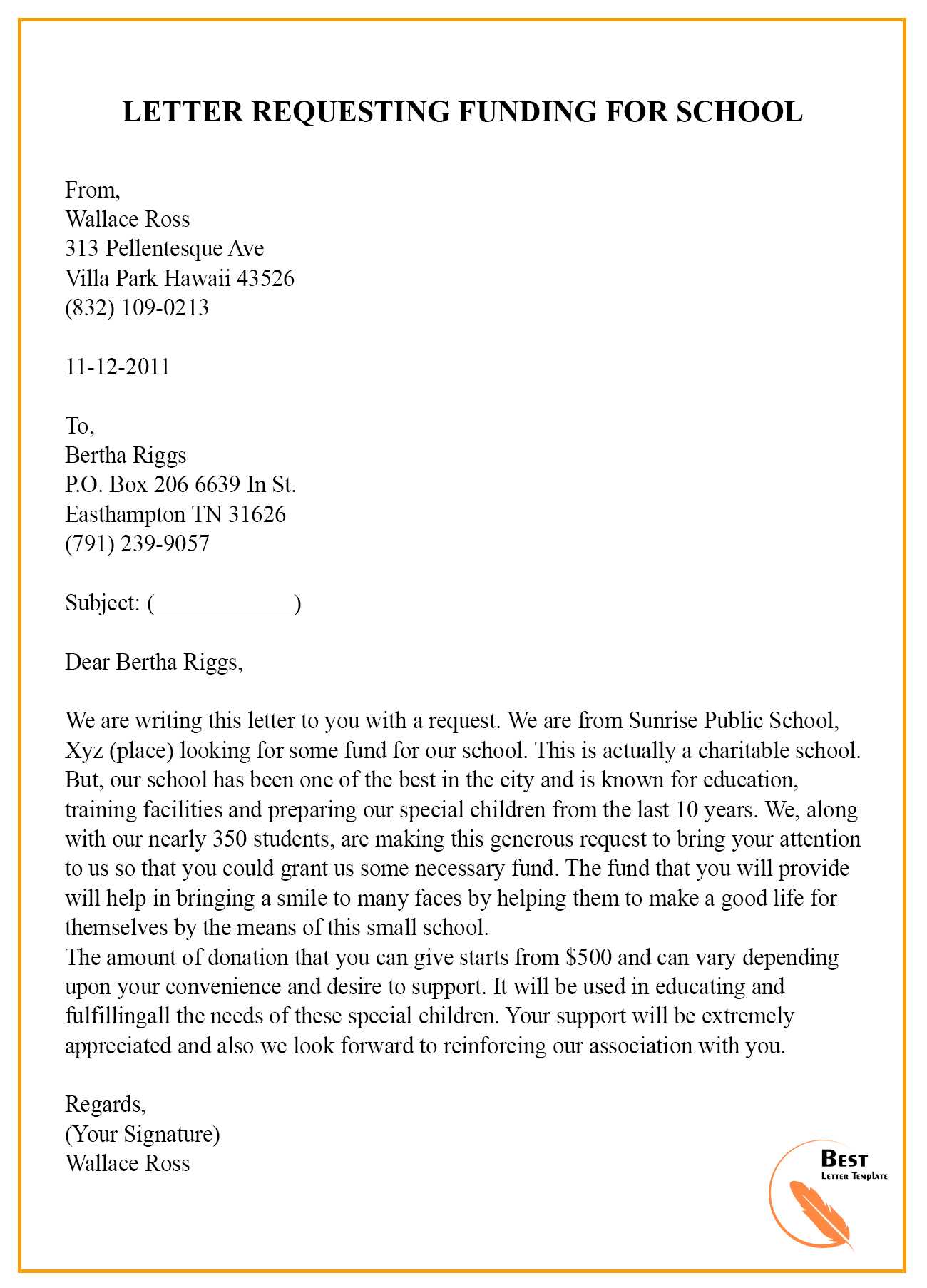 letter requesting funds template