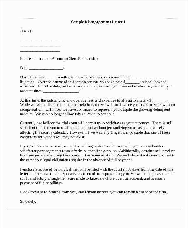 disengagement letter template