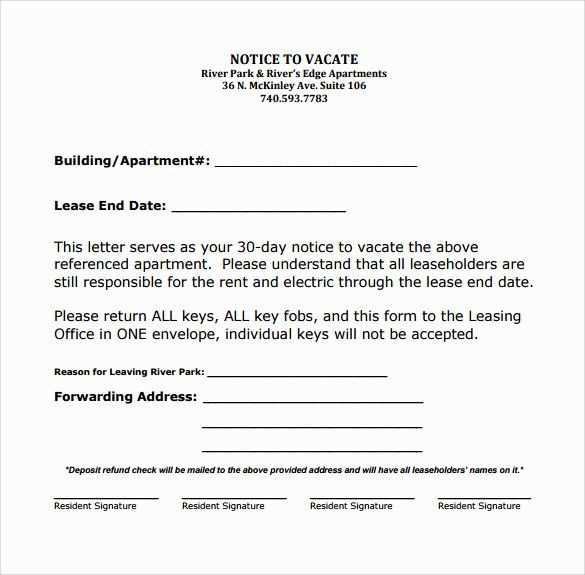 apartment 30 day notice letter template