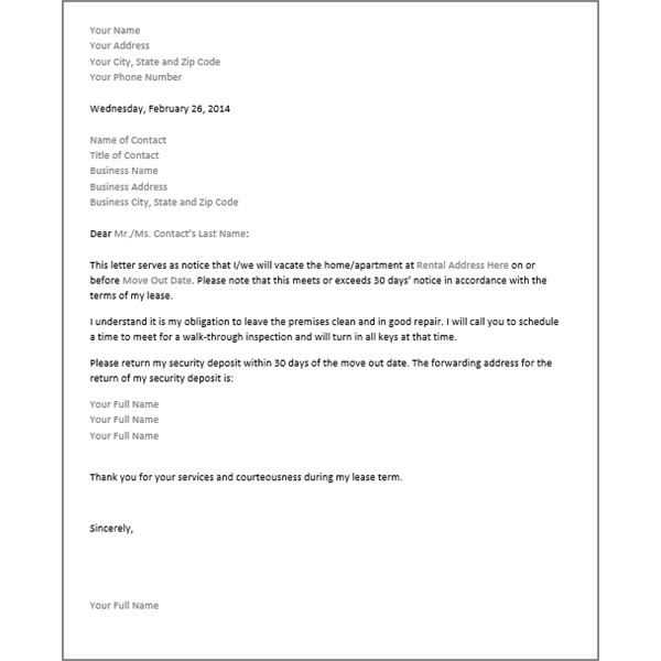 apartment 30 day notice letter template