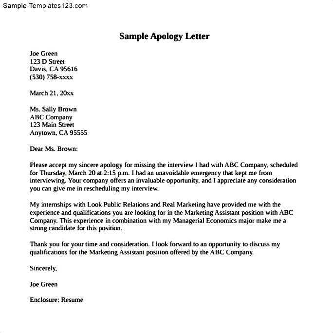 apology letter template for students