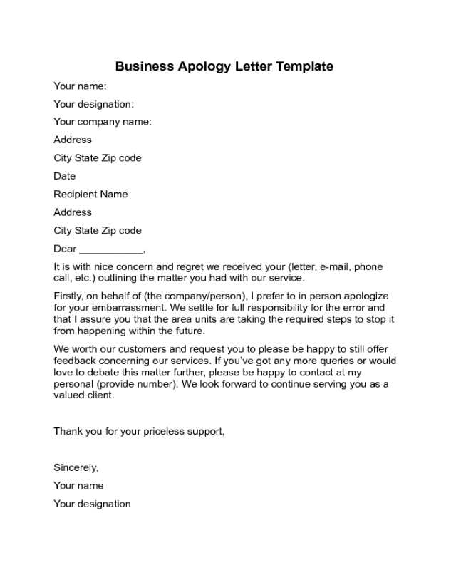 apology letter to customer template