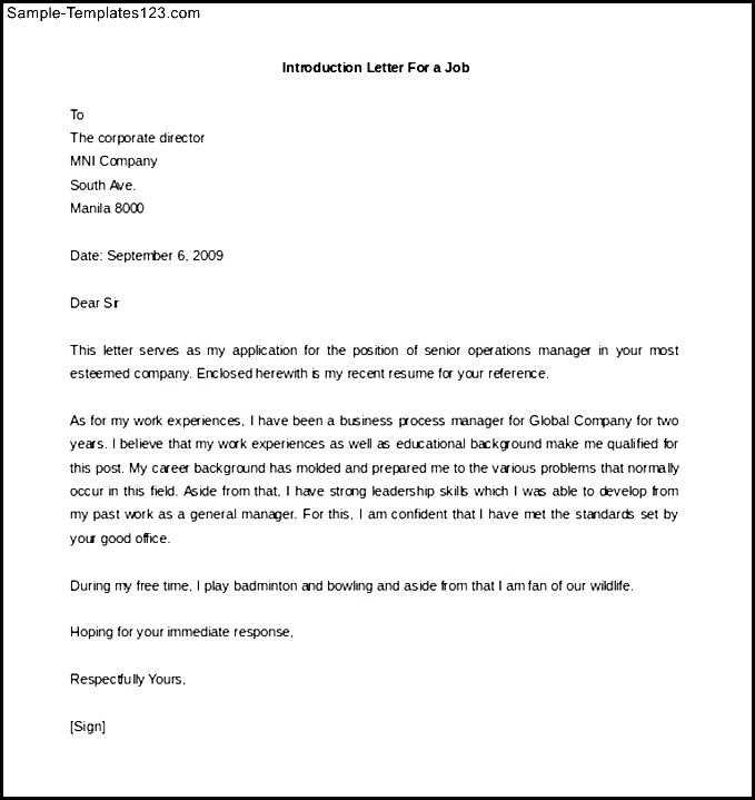 application letter template australia