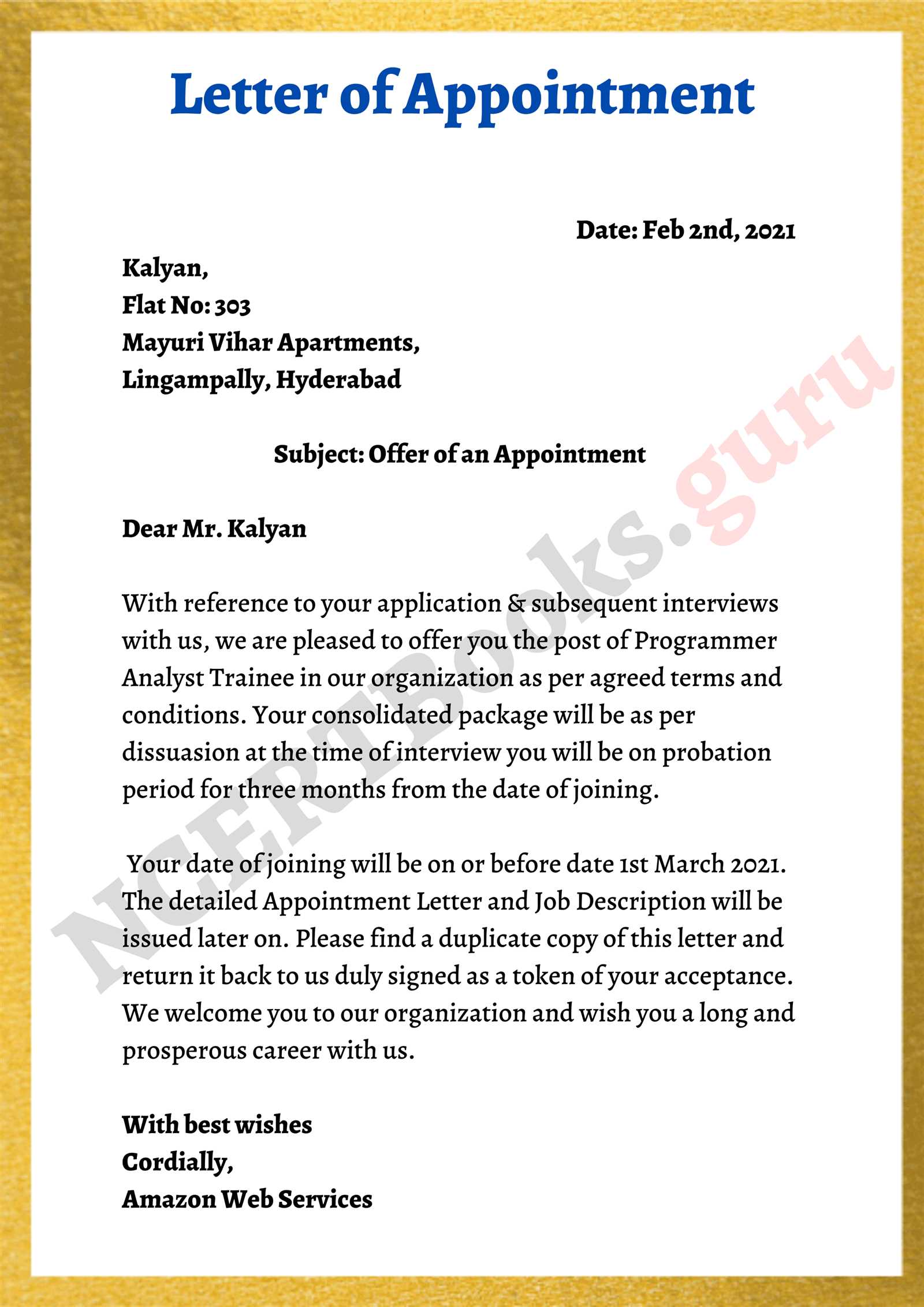 appointee letter template