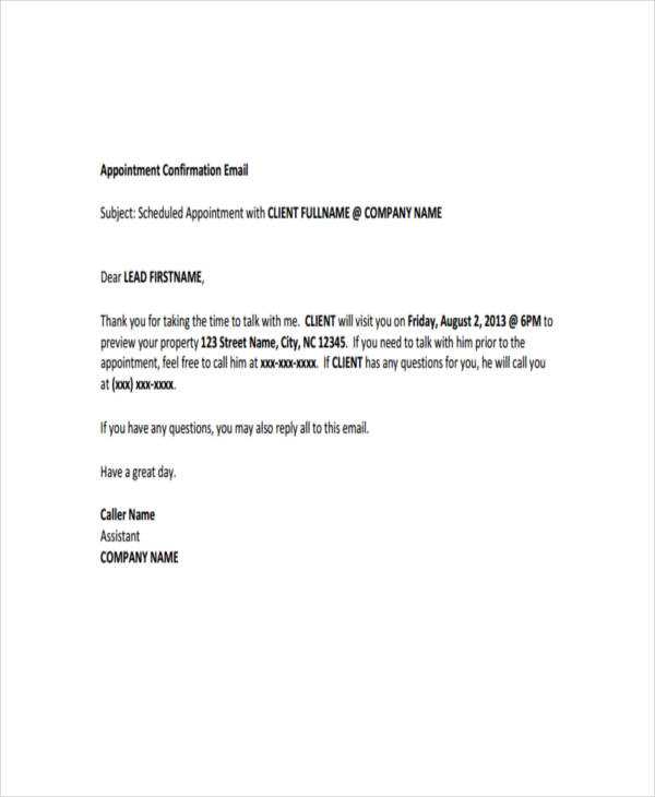 appointment confirmation letter template