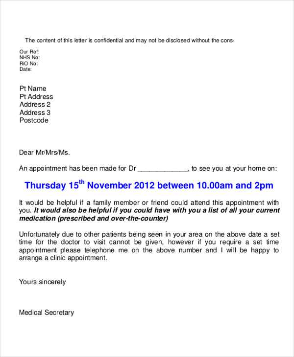 appointment reminder letter template