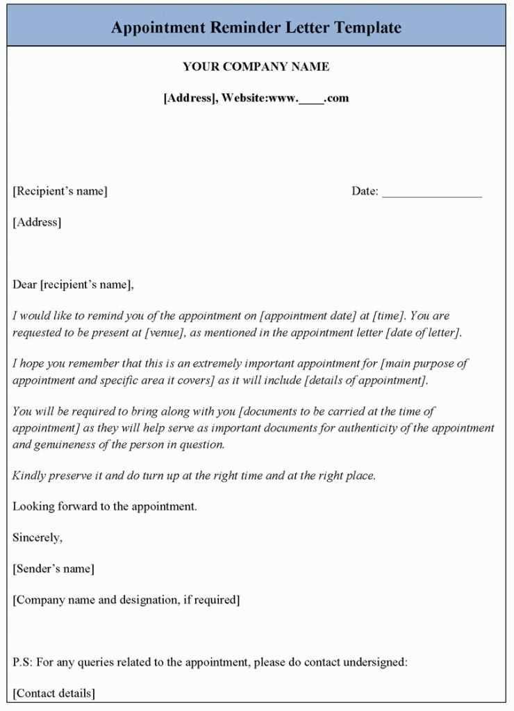 appointment reminder letter template