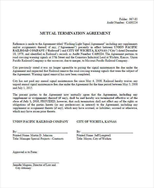 mutual termination of contract letter template