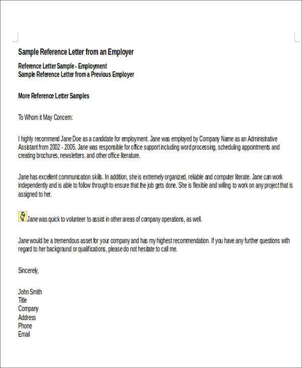 employee character reference letter template