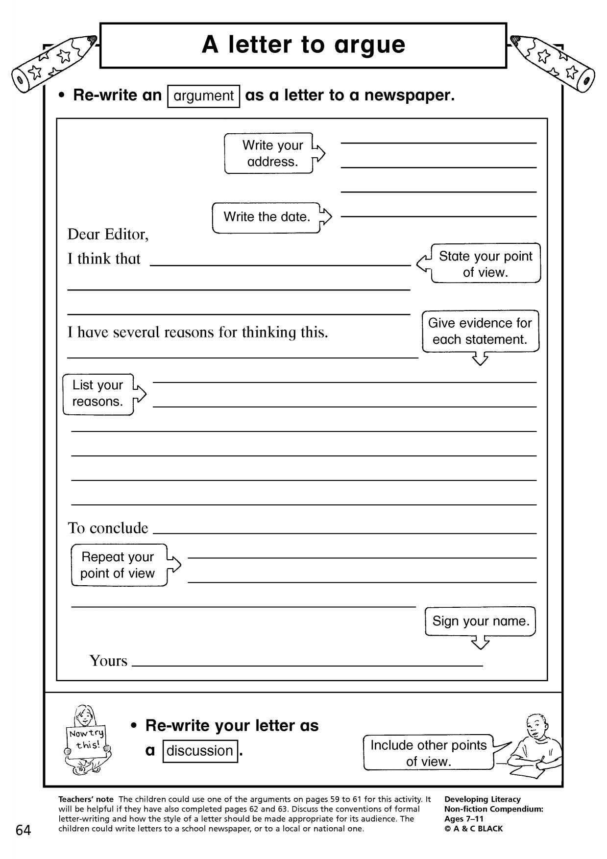 writing a letter template for students