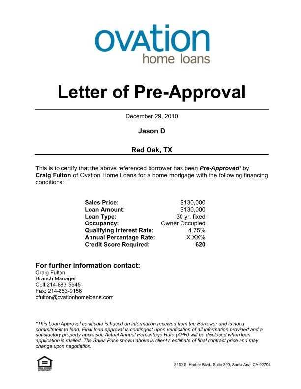 auto loan pre approval letter template