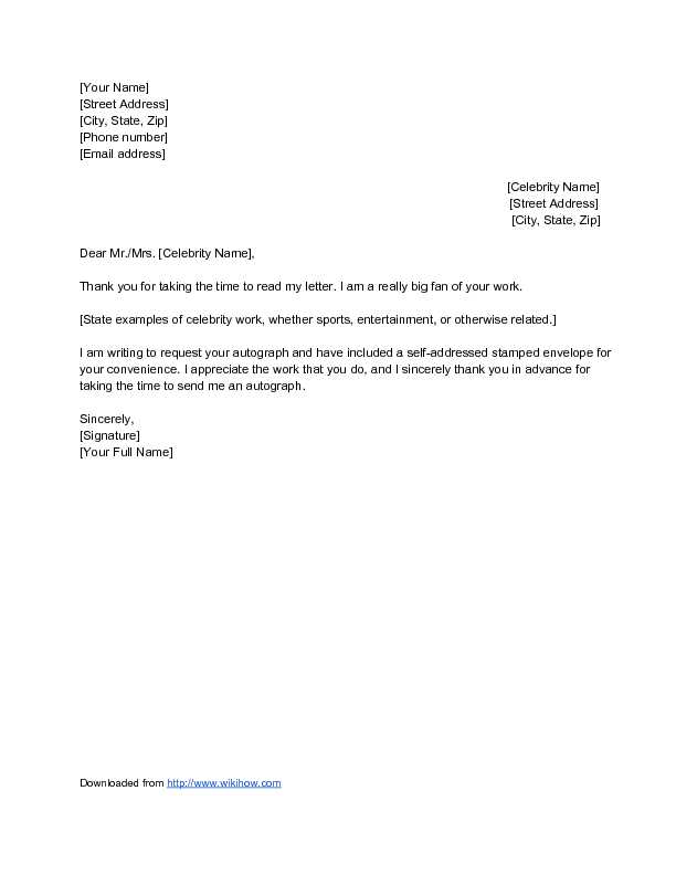 autograph request letter template