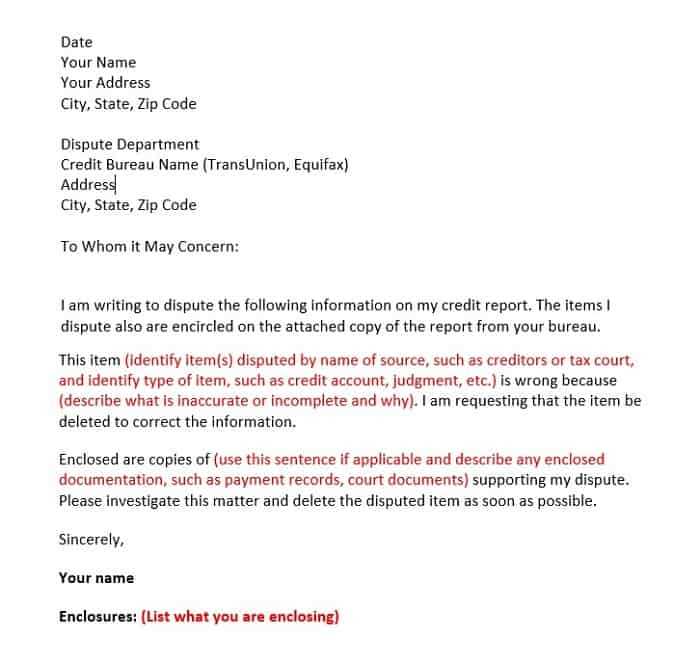 free credit repair letter templates