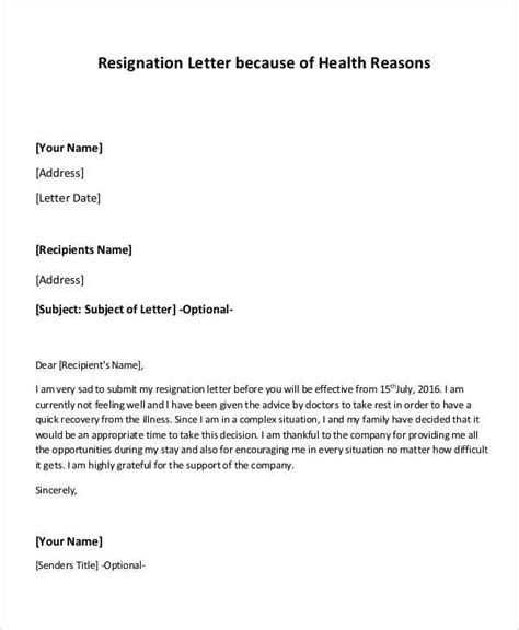 resignation letter due to health and stress template