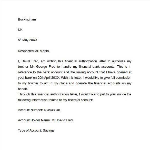 bank authorisation letter template