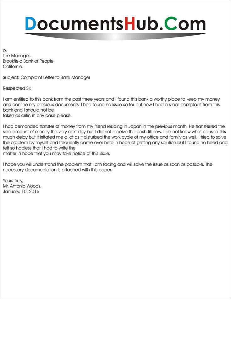 bank complaint letter template