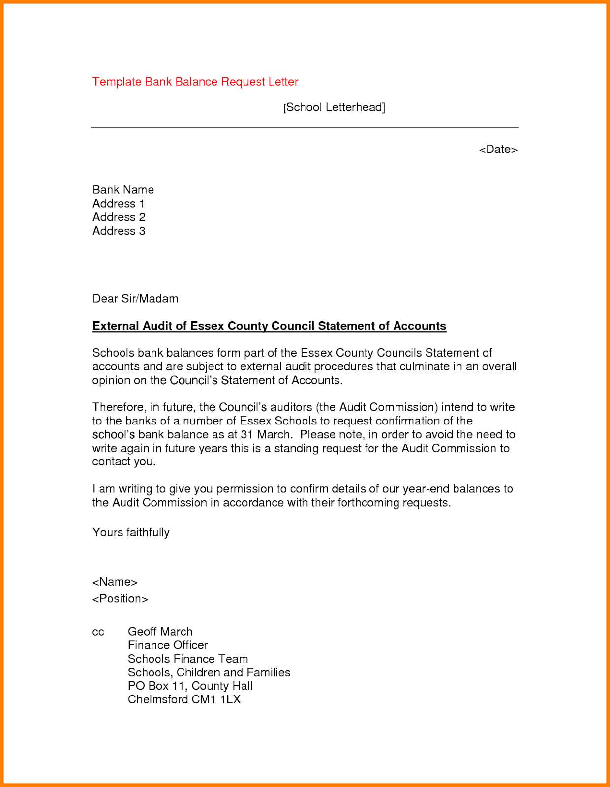 bank details confirmation letter template