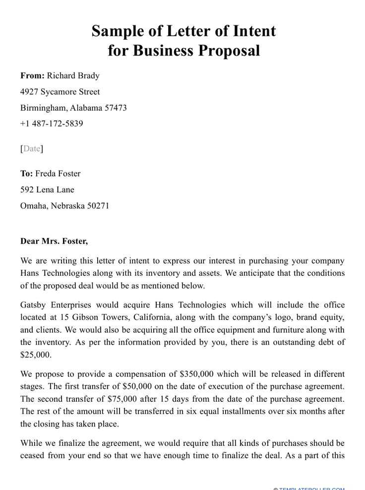 letter of intent for business venture template